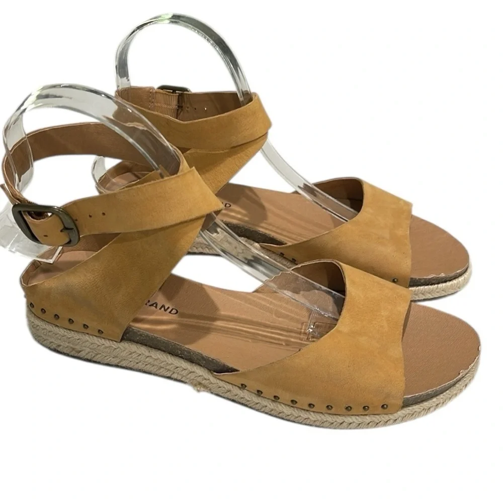 Lucky Brand Gladas Espadrille Ankle Wrap Wedge Sandal SZ 8 Desert Sand